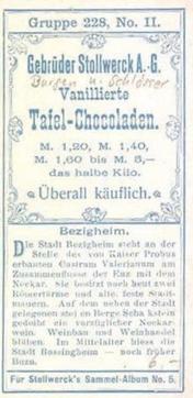 1902 Stollwerck Album 5 Gruppe 228 Aus Deutschen Landen (From German lands) #2 Bezigheim Back