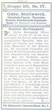1902 Stollwerck Album 5 Gruppe 235 Kletter-Vogel (Climbing birds) #4 Kleiner Buntspecht Back