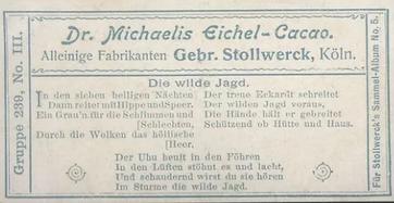 1902 Stollwerck Album 5 Gruppe 239 Aus Dichtung und Sage (From poetry and legend) #3 Die Wilde Jagd Back