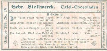 1902 Stollwerck Album 5 Gruppe 239 Aus Dichtung und Sage (From poetry and legend) #4 Erikonig Back