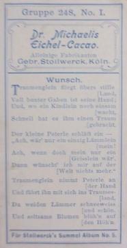 1902 Stollwerck Album 5 Gruppe 248 Was dem Kleinen Peterl traumte (What little Peterle dreamed) #1 Wunsch Back