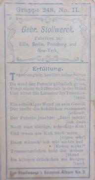 1902 Stollwerck Album 5 Gruppe 248 Was dem Kleinen Peterl traumte (What little Peterle dreamed) #2 Erfullung Back