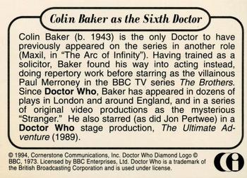 1994 Cornerstone Doctor Who Series 1 - Prisms #6 Colin Baker Back