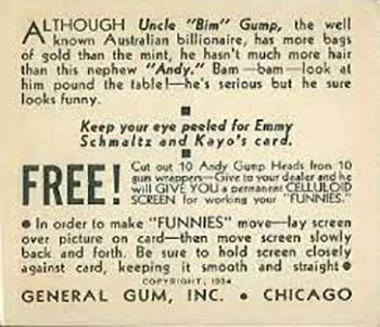 1934 General Gum Company Funnies (R56) #NNO Although Uncle Bim Gump Back
