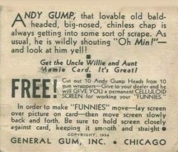 1934 General Gum Company Funnies (R56) #NNO Andy Gump Back