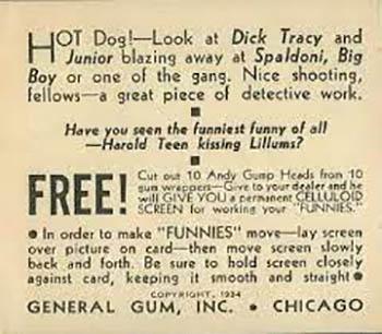 1934 General Gum Company Funnies (R56) #NNO Hot Dog! Look at Dick Tracy and Junior Back