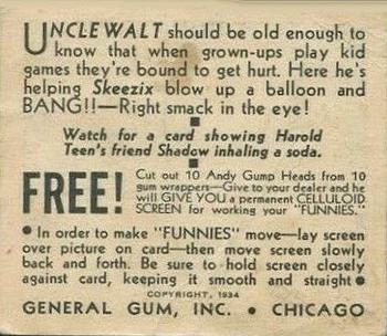 1934 General Gum Company Funnies (R56) #NNO Uncle Walt Should Be Old Enough to Know Back