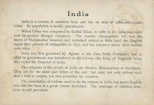 1910 Piedmont Countries of the World (H-UNC) #NNO India Back