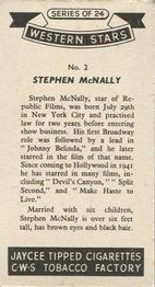 1957 Jaycee Tipped Cigarettes Western Stars #2 Stephen McNally Back