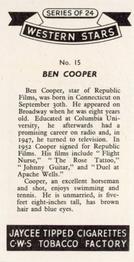 1957 Jaycee Tipped Cigarettes Western Stars #15 Ben Cooper Back