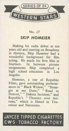 1957 Jaycee Tipped Cigarettes Western Stars #17 Skip Homeier Back