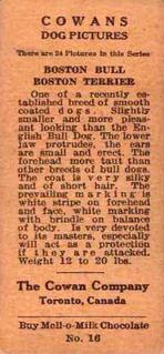 1929 Cowans Chocolates Dog Pictures (V13) #16 Boston Bull Back