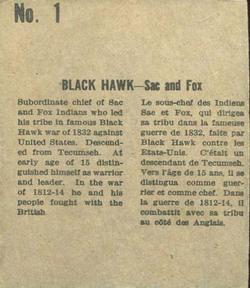 1950 Teepee Gum Indians #1 Black Hawk Back