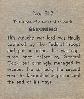 1930 Western Series (R131) #817 Geronimo Back