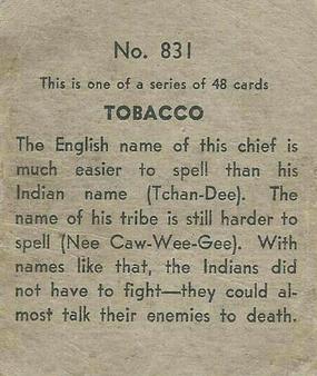 1930 Western Series (R131) #831 Tobacco Back