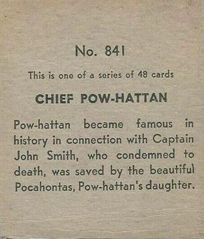 1930 Western Series (R131) #841 Chief Powhattan Back