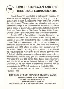 1992 Eclipse Yazoo Records Pioneers of Country Music #20 Ernest Stoneman and the Blue Ridge Corn Shuckers Back