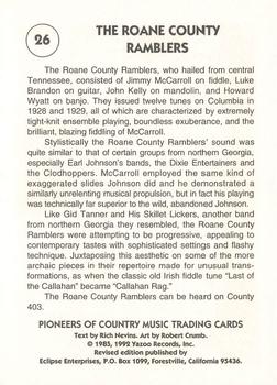 1992 Eclipse Yazoo Records Pioneers of Country Music #26 Roane County Ramblers Back