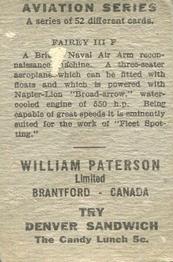1930 William Paterson Aviation Series (V88) #11 Fairey III F. Back