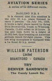 1930 William Paterson Aviation Series (V88) #20 Barling N.B. 3 Back