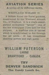 1930 William Paterson Aviation Series (V88) #31 Westland Wizard II Back