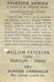1930 William Paterson Aviation Series (V88) #35 Whippoorwill Cabin Plane Back