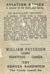 1930 William Paterson Aviation Series (V88) #39 De Haviland “Hound” Back