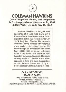 1992 Eclipse Yazoo Records Early Jazz Greats #2 Coleman Hawkins Back