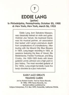 1992 Eclipse Yazoo Records Early Jazz Greats #7 Eddie Lang Back
