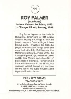 1992 Eclipse Yazoo Records Early Jazz Greats #11 Roy Palmer Back