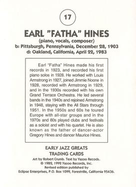 1992 Eclipse Yazoo Records Early Jazz Greats #17 Earl Hines Back