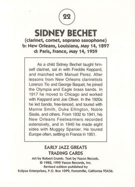1992 Eclipse Yazoo Records Early Jazz Greats #22 Sidney Bechet Back