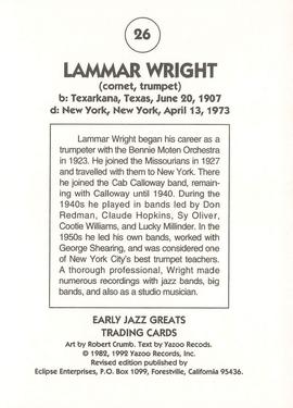 1992 Eclipse Yazoo Records Early Jazz Greats #26 Lammar Wright Back