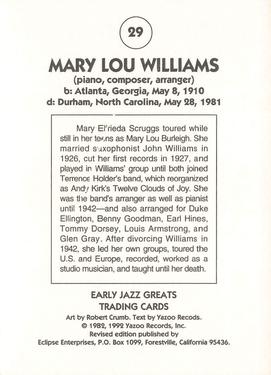 1992 Eclipse Yazoo Records Early Jazz Greats #29 Mary Lou Williams Back