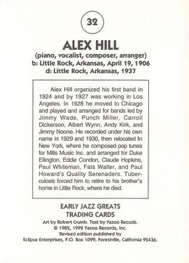 1992 Eclipse Yazoo Records Early Jazz Greats #32 Alex Hill Back