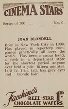 1936 Facchino's Cinema Stars #6 Joan Blondell Back