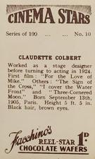 1936 Facchino's Cinema Stars #10 Claudette Colbert Back