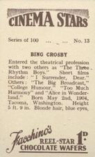 1936 Facchino's Cinema Stars #13 Bing Crosby Back