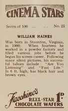 1936 Facchino's Cinema Stars #22 William Haines Back