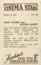 1936 Facchino's Cinema Stars #26 Stan Laurel / Oliver Hardy Back