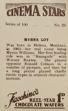 1936 Facchino's Cinema Stars #29 Myrna Loy Back