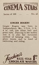 1936 Facchino's Cinema Stars #41 Ginger Rogers Back