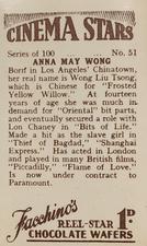 1936 Facchino's Cinema Stars #51 Anna May Wong Back