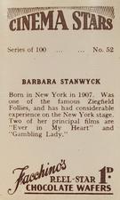 1936 Facchino's Cinema Stars #52 Barbara Stanwyck Back