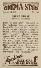 1936 Facchino's Cinema Stars #58 Irene Dunne Back