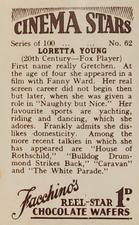 1936 Facchino's Cinema Stars #62 Loretta Young Back