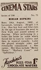 1936 Facchino's Cinema Stars #71 Miriam Hopkins Back