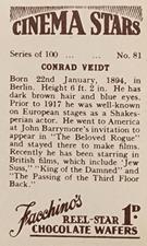 1936 Facchino's Cinema Stars #81 Conrad Veidt Back