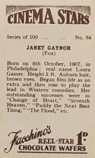 1936 Facchino's Cinema Stars #84 Janet Gaynor Back