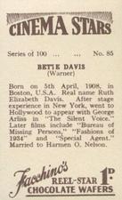 1936 Facchino's Cinema Stars #85 Bette Davis Back